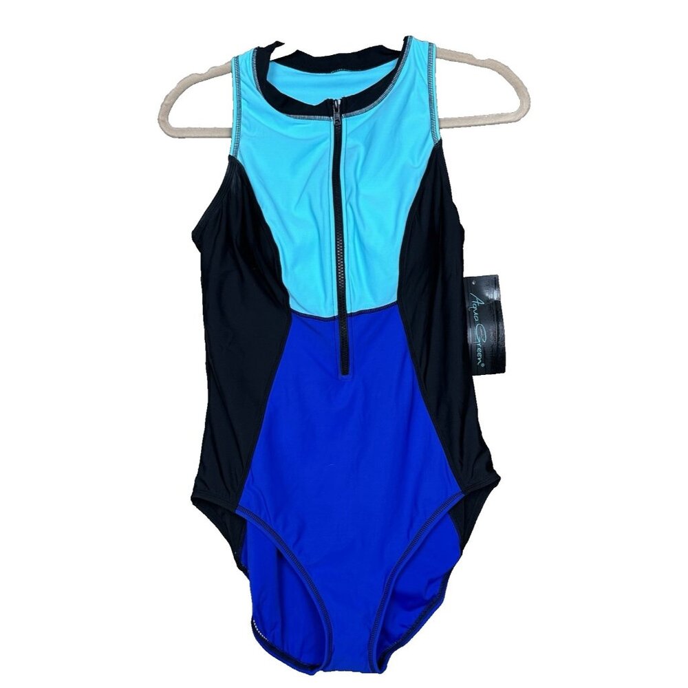 Aqua Green Swimsuit New With Tags Green Blue Black Block Half Zip Size XL
